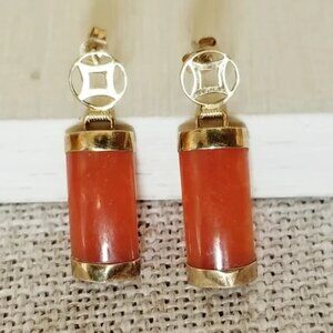 14K Gold Orange Dangling Earrings